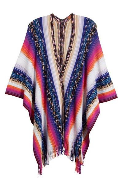 Shop Missoni Textured Stripe Wool Knit Cape In Blue Multi