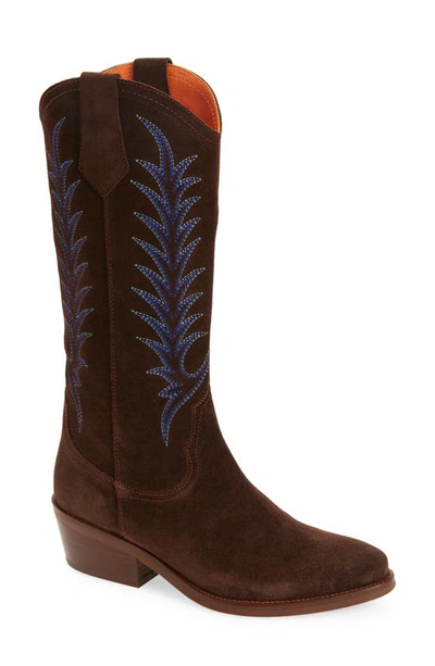 Shop Penelope Chilvers Goldie Embroidered Cowboy Boot In Ebony