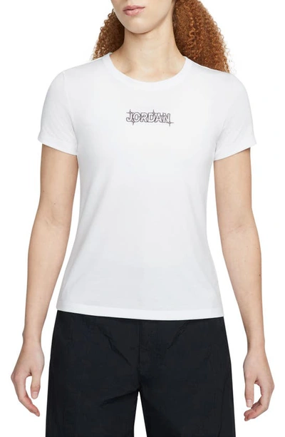 Shop Jordan Slim Embroidered T-shirt In White/ Sky Mauve