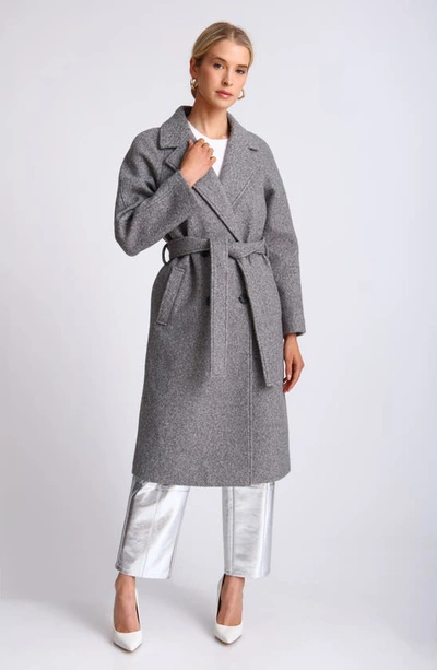 Shop Avec Les Filles Belted Longline Coat In Grey