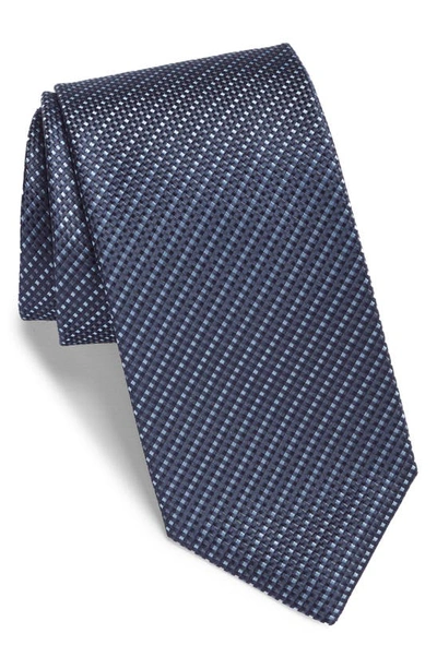 Shop Canali Geometric Silk Tie In Dark Blue