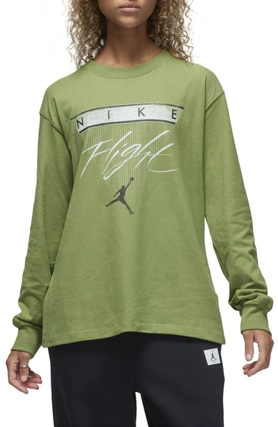 Shop Jordan Flight Long Sleeve Graphic T-shirt In Sky Light Olive/ Black