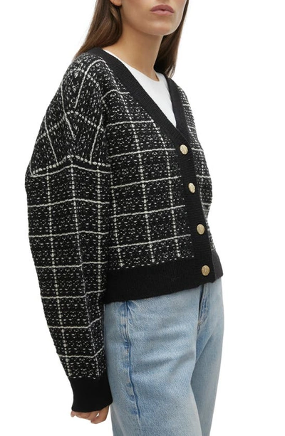 Vero Moda Kia Plaid Tweed Crop Cardigan In Black Checks W Birch