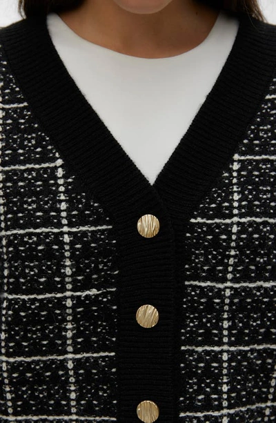 Vero Moda Kia Plaid Tweed Crop Cardigan In Black Checks W Birch