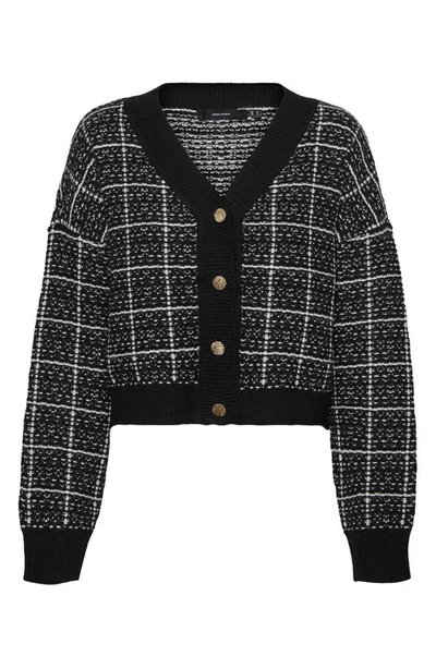 Vero Moda Kia Plaid Tweed Crop Cardigan In Black Checks W Birch