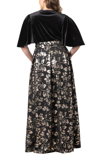 Kiyonna Radiant Opulence Mixed Media Ballgown In Gilded Noir