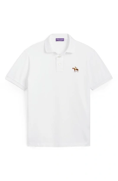 Shop Ralph Lauren Purple Label Embroidered Standing Horse Cotton Piqué Polo In Classic White