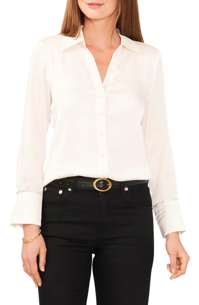 Shop Vince Camuto Rhinestone Cuff Satin Button-up Blouse In New Ivory