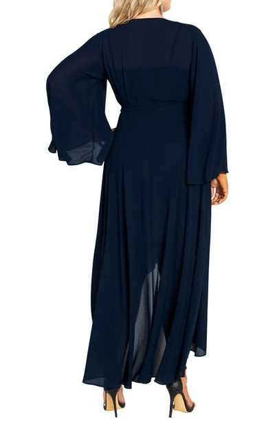 Shop City Chic Fleetwood Long Sleeve Chiffon Wrap Dress In True Navy