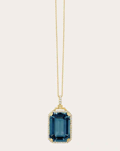 Shop Goshwara Women's Diamond & London Blue Topaz Emerald-cut Pendant Necklace