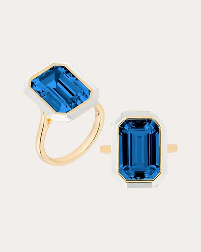 Shop Goshwara Women's London Blue Topaz & White Enamel Emerald-cut Ring 18k Gold