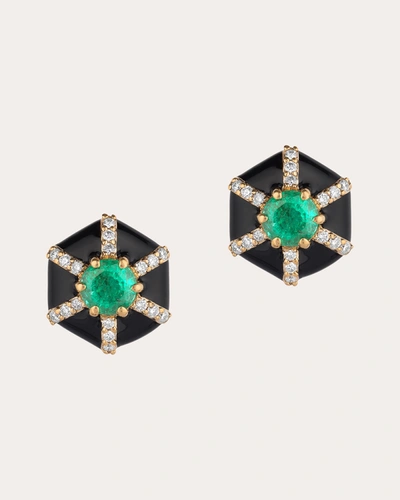 Shop Goshwara Women's Emerald & Diamond Hexagon Stud Earrings In Black/green