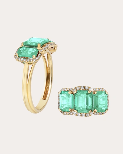 Shop Goshwara Women's Diamond & Emerald Tri-stone Ring In Green