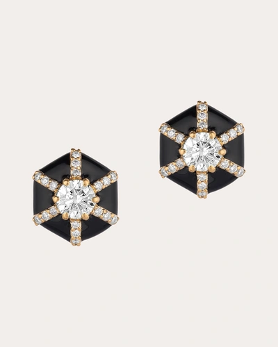 Goshwara 18k Queen Round Diamond And Black Enamel Stud Earrings In Black