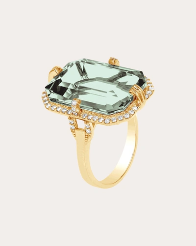 Goshwara 18k Yellow Gold Embellished Diamond And Prasiolite Ring In Gold
