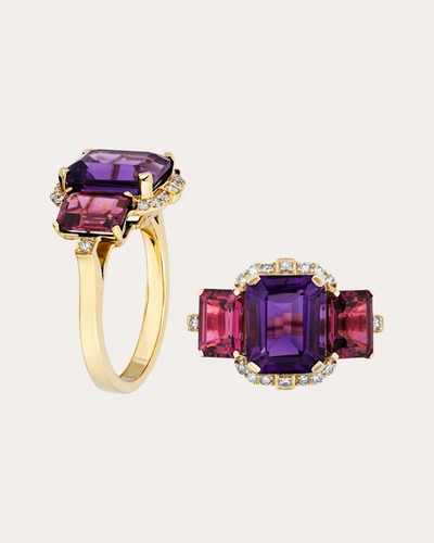 Shop Goshwara Women's Amethyst & Garnet Tri-stone Emerald-cut Ring In Purple/red