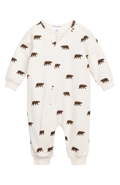 Shop Miles The Label Grizzly Print Organic Cotton Romper In Light Beige
