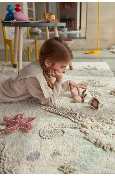 Shop Lorena Canals Seabed Washable Cotton Rug & Ocean Creature Set In Natural Honey Olive Vanilla