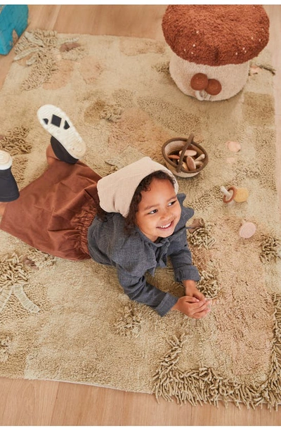 Shop Lorena Canals Mushroom Washable Cotton Play Rug, Basket & Chanterelles Set In Olive Honey Chestnut Natural