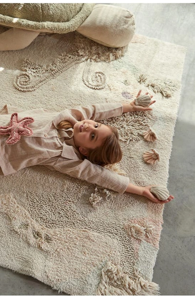 Shop Lorena Canals Seabed Washable Cotton Rug & Ocean Creature Set In Natural Honey Olive Vanilla