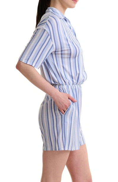 Shop Splendid Stripe Collared Pajama Romper In Cool Breeze Stripe