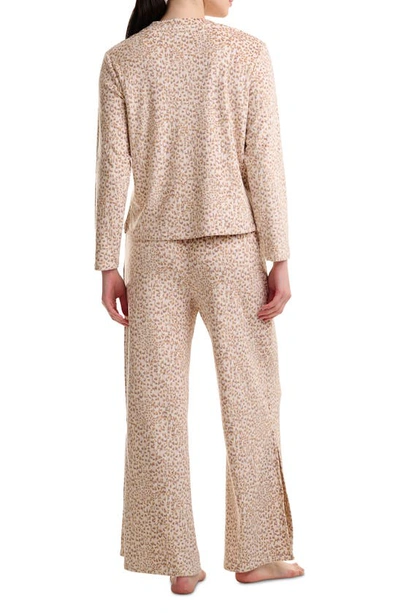 Shop Splendid Long Sleeve Wide Leg Velour Pajamas In Ikat Leo
