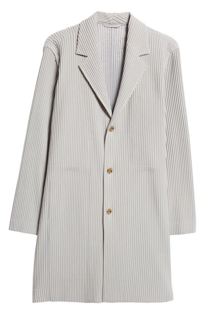 Shop Issey Miyake Basics Pleated Coat In 11-lt.gray