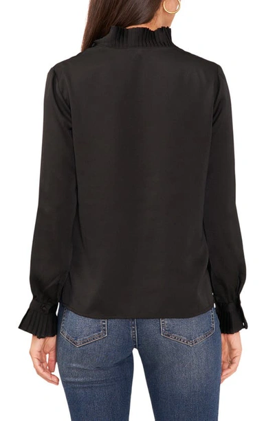 Shop Vince Camuto Pleated Neck & Cuff Hammer Satin Blouse In Rich Black