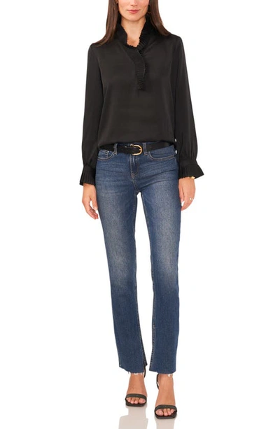 Shop Vince Camuto Pleated Neck & Cuff Hammer Satin Blouse In Rich Black