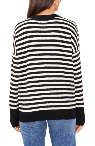 Shop Vince Camuto Stripe Crewneck Sweater In Rich Black