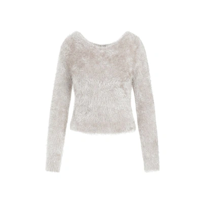 Shop Marine Serre Puffy Knit Cropped Pullover Sweater In Nude &amp; Neutrals