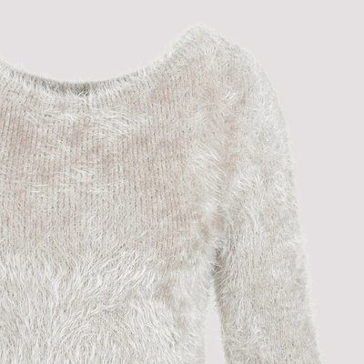 Shop Marine Serre Puffy Knit Cropped Pullover Sweater In Nude &amp; Neutrals