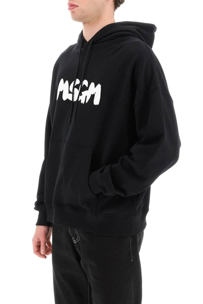 Shop Msgm Logo Print Hoodie In Black