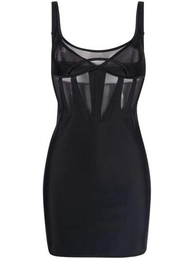 Shop Mugler Short Corset-style Dress With Inserts In Black