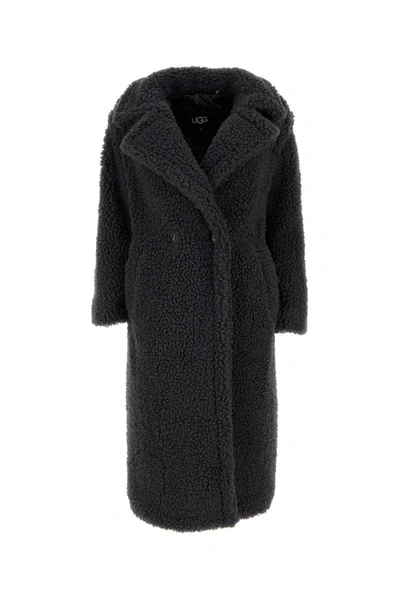 Ugg Teddy-texture Double-breasted Coat In Black