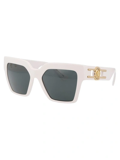 Versace Logo-embossed Square-frame Sunglasses In 314/87 White