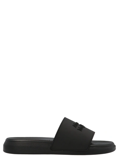 Shop Alexander Mcqueen Logo Slides Sandals Black