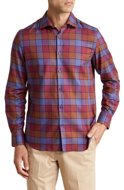 Shop Bugatchi Ooohcotton® Plaid Print Button-up Shirt In Plum