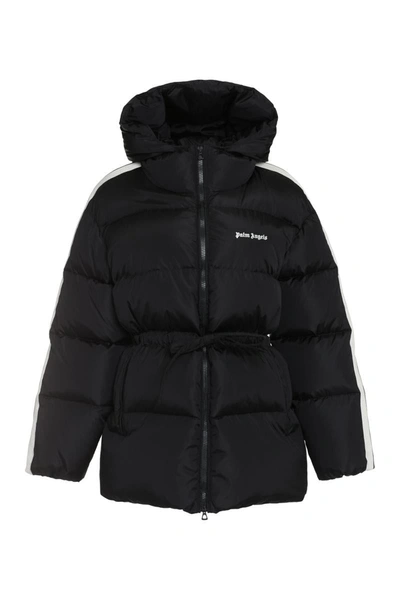Shop Palm Angels Belted Full Zip Down Jacket In Black