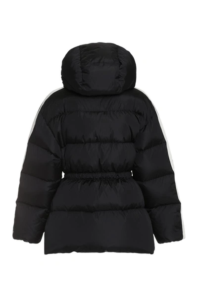 Shop Palm Angels Belted Full Zip Down Jacket In Black