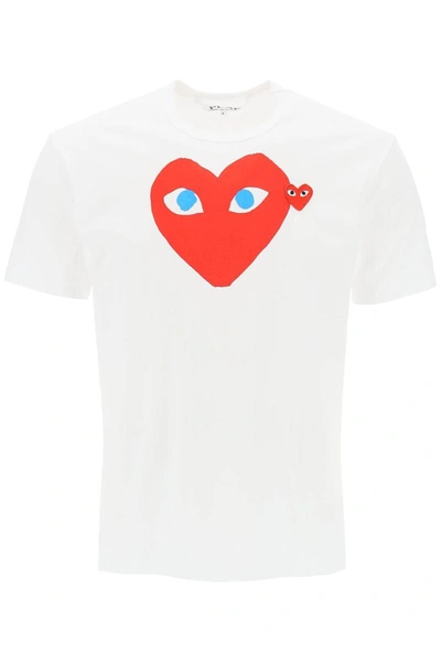Shop Comme Des Garçons Play Comme Des Garcons Play T-shirt With Heart Print And Embroidery In White