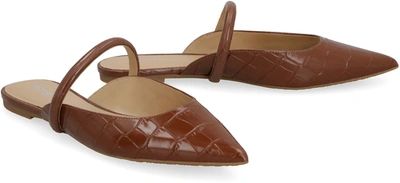 Shop Michael Michael Kors Jessa Flex Leather Pointy-toe Slippers In Brown