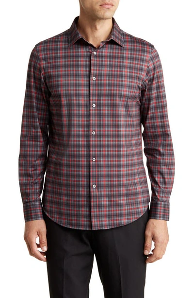 Shop Bugatchi Ooohcotton® Check Print Button-up Shirt In Graphite