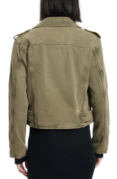 Allsaints Balfern Denim Biker Jacket In Deep Olive Green