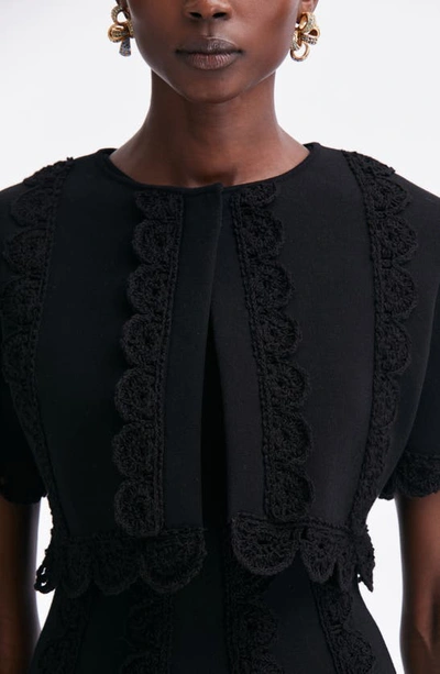 Shop Oscar De La Renta Lace Scallop Detail Short Sleeve Jacket In Black