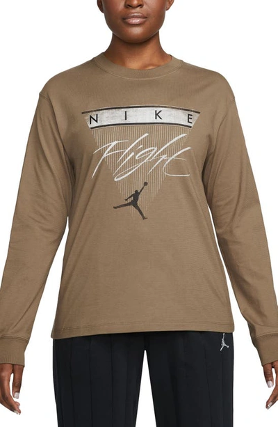 Shop Jordan Flight Long Sleeve Graphic T-shirt In Brown Kelp/ Black