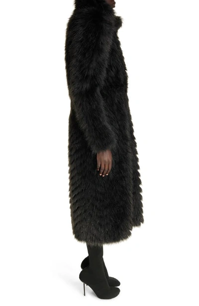 Shop Balenciaga Round Shoulder Faux Fur Coat In Black