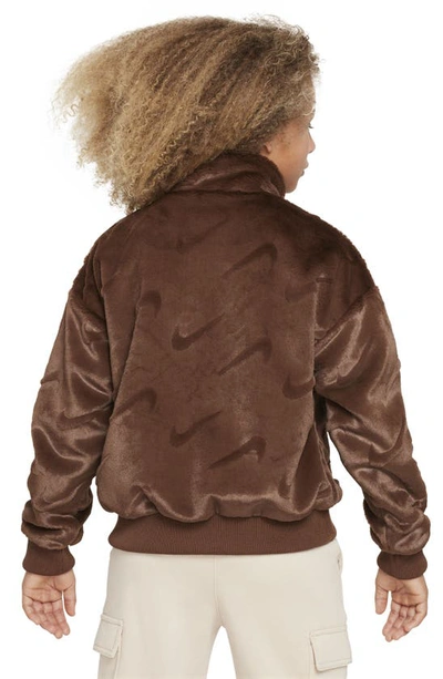 Shop Nike Kids' Sportswear Swoosh Faux Fur Jacket In Cacao Wow