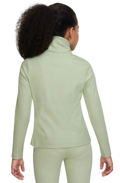 Shop Nike Kids' Sportswear Dri-fit Long Sleeve Logo Top In Honeydew/ Navy/ Coconut Milk