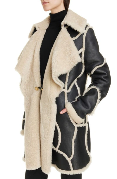 Shop Chloé Patchwork Leather & Genuine Shearling Coat In 905-black - White 1